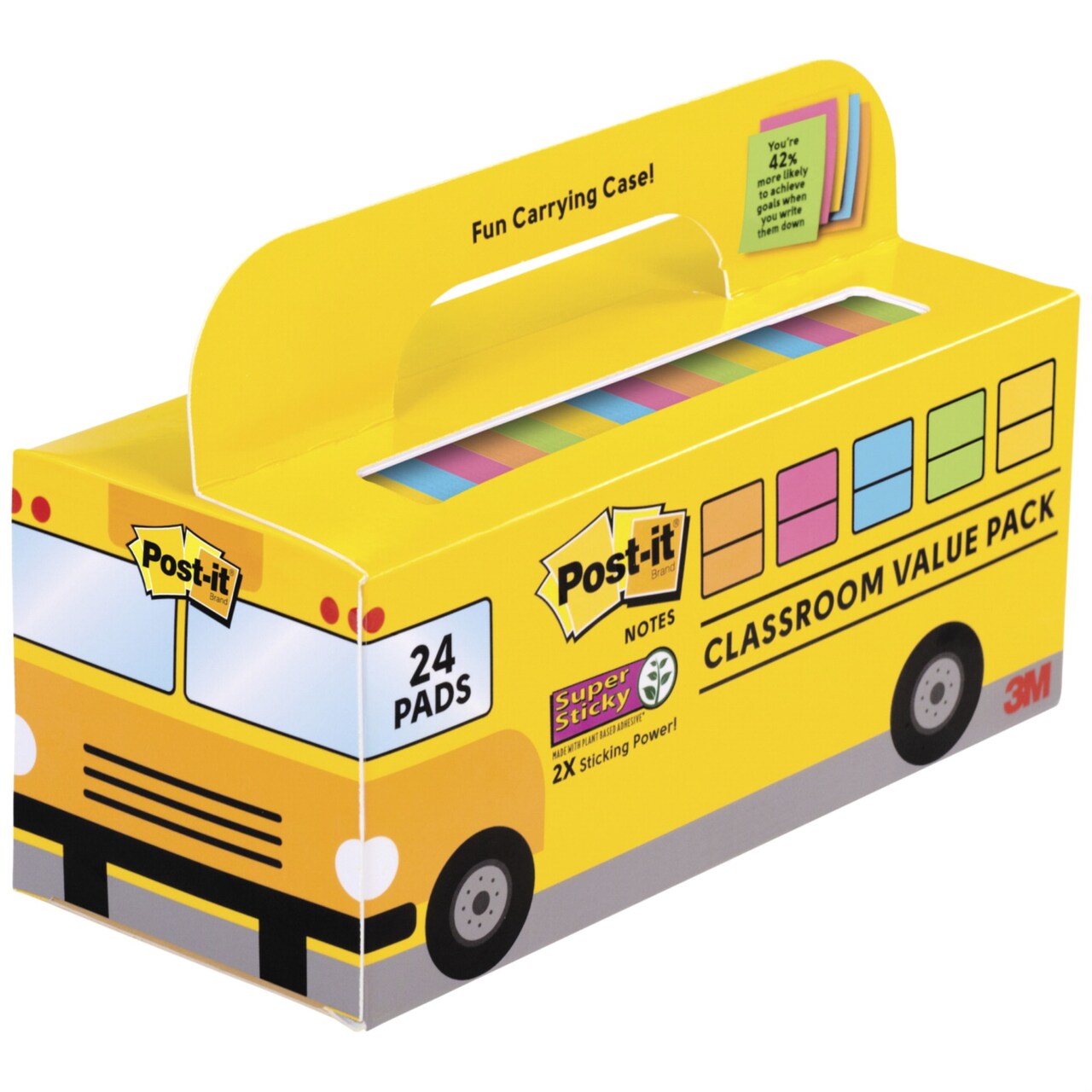 Post-it Super Sticky Notes Bus Pack, 3 x 3 Inches, Assorted, Pack of 24
